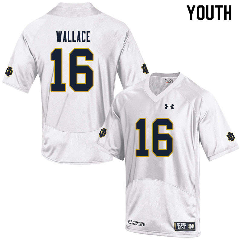 Youth NCAA Notre Dame Fighting Irish #16 KJ Wallace Stitched College Under Armour Authentic White Football Jersey NL10H62UT